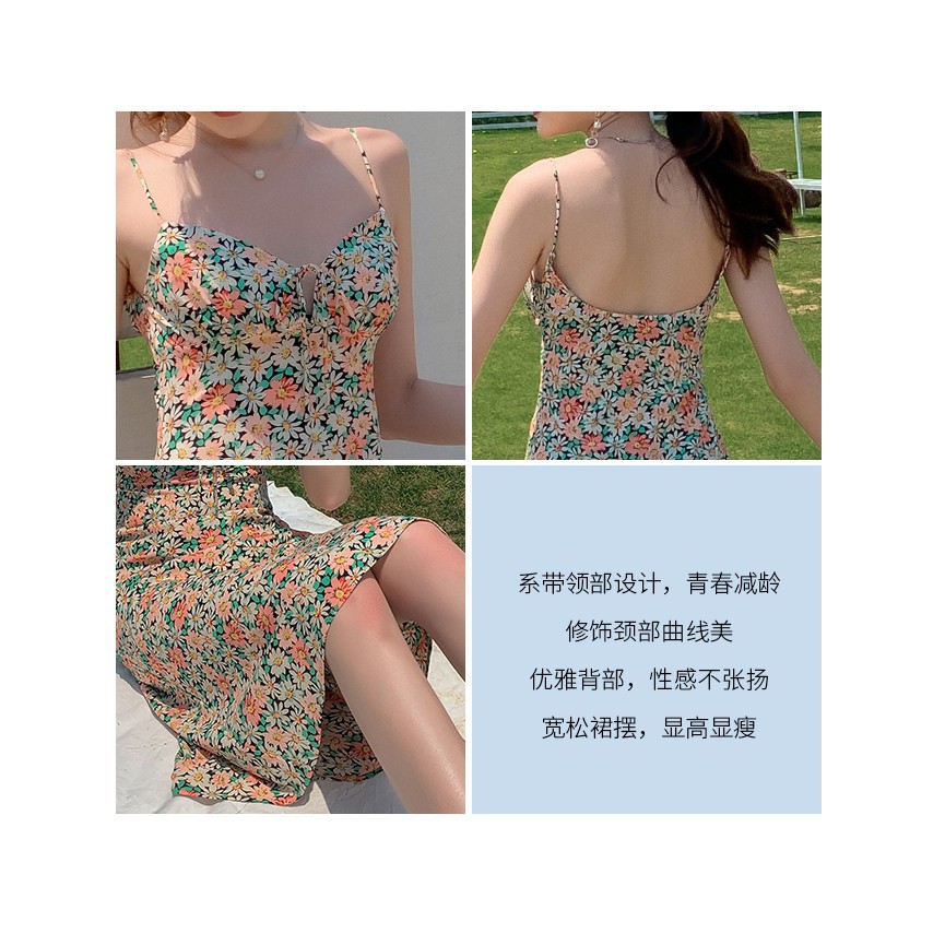 Đầm Hai Dây In Hoa Xinh Xắn Dành Cho Nữ