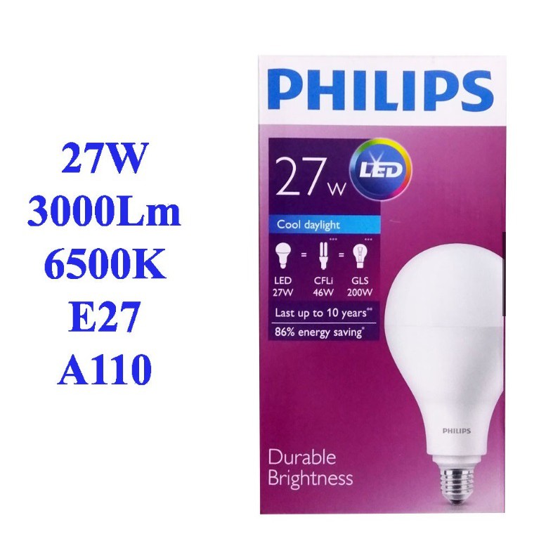 Bóng đèn Led Bulb Highlumen Philips hiệu suất cao 27W - 3000Lm - đui E27(Ánh sáng trắng)