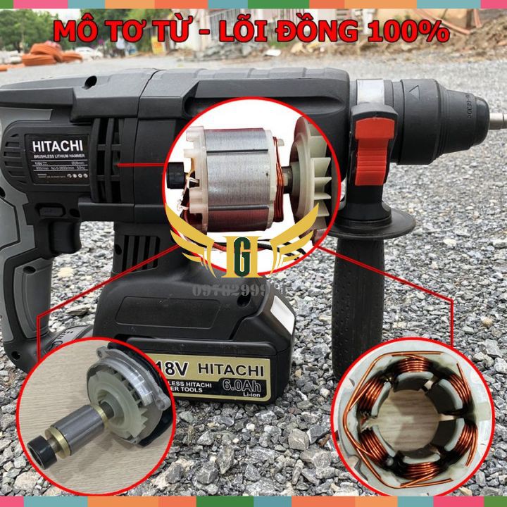 Máy Khoan Đục Bê Tông Hitachi 118V, không chổi than 2 Pin+Tặng Mũi Khoan Đục Như Hình
