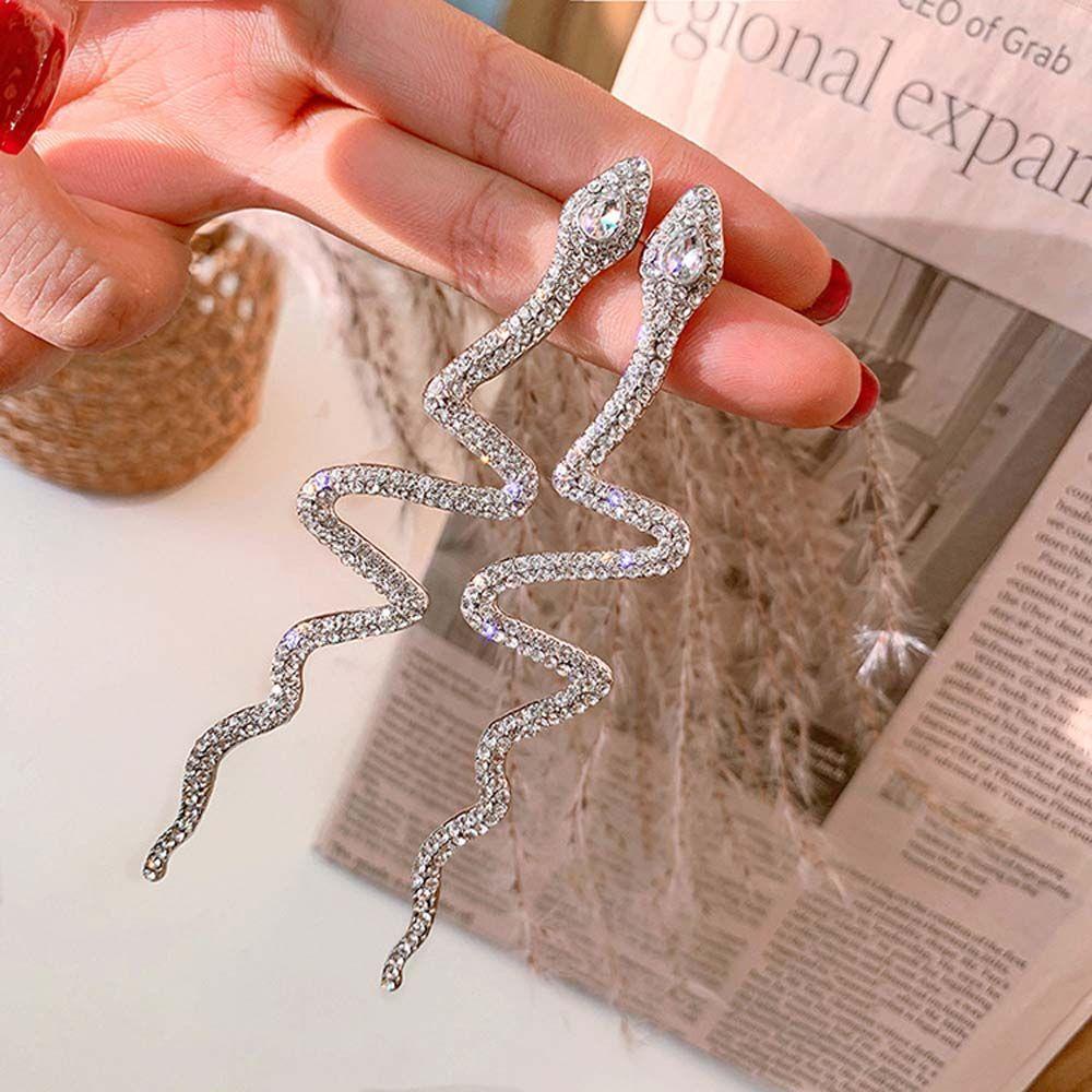 VANES1 Khuyên Tai Hợp Kim Dáng Dài Đính Đá Phong Cách Hàn Quốc