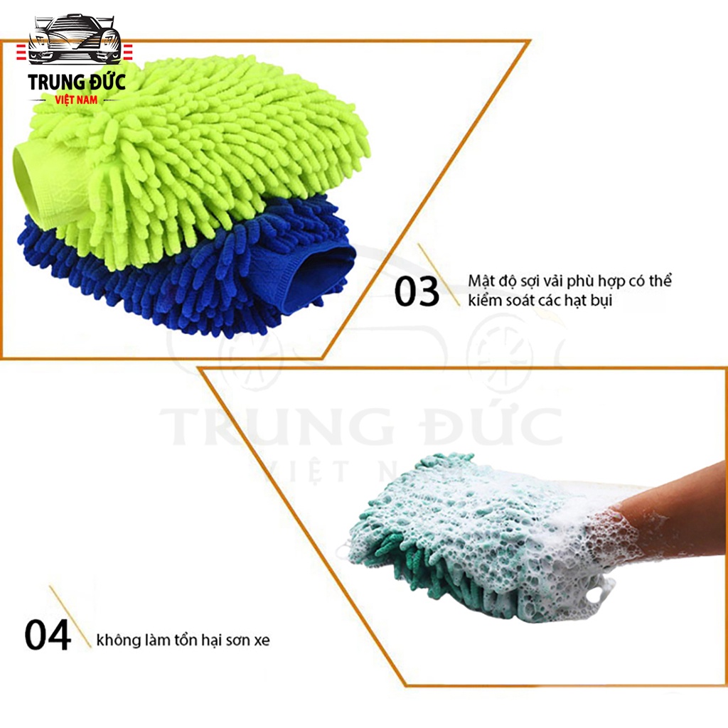 Bao găng tay TRUNGDUCVN siêu mềm thấm hút tốt chuyên dùng lau rửa xe hơi, xe máy ô tô vệ sinh nhà cửa