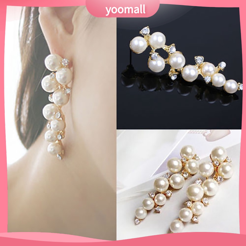 Đôi khuyên tai dài đính đá và ngọc trai giả thời trang cho nữ