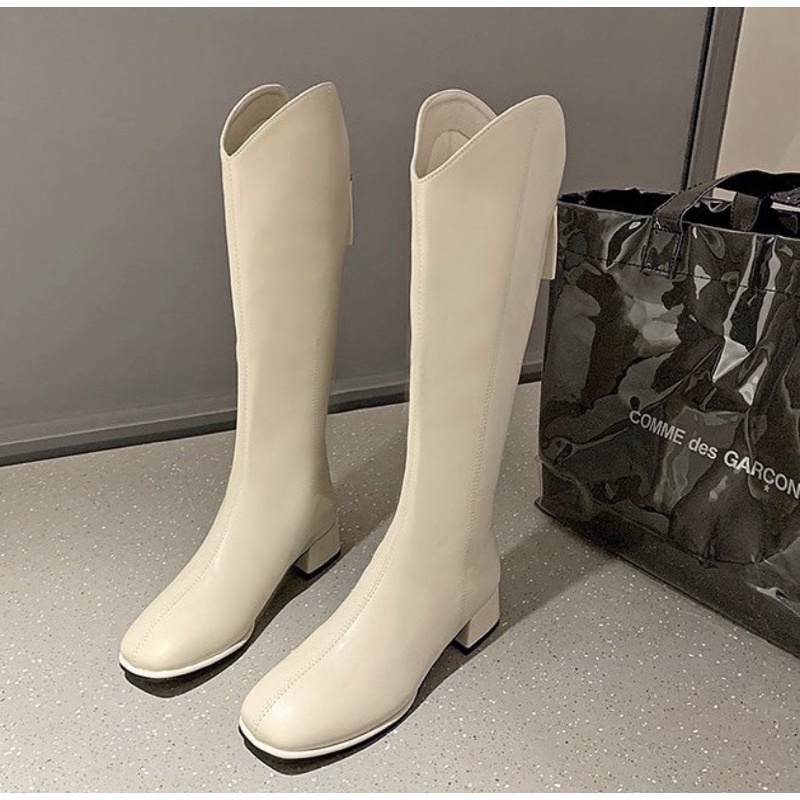Giày Boots cao đùi cổ V