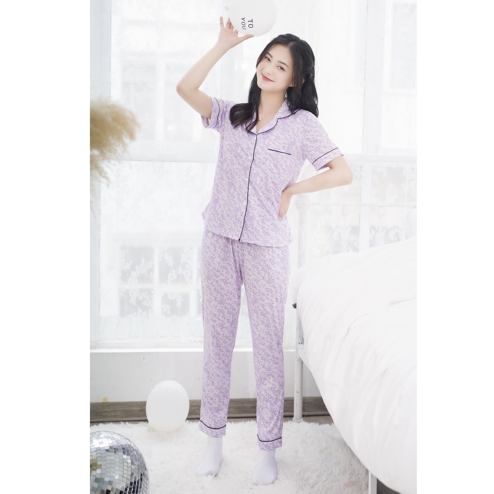 Bộ mặc nhà pijama thu đông Zen Me thiết kế cộc dài chất liệu chuẩn cotton màu hoa đặc biệt