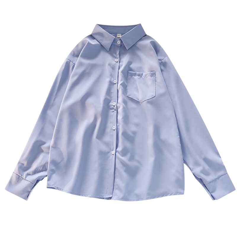 NUZIRO Áo sơ mi nữ  tay dài dáng rộng phong cách Hàn Quốc