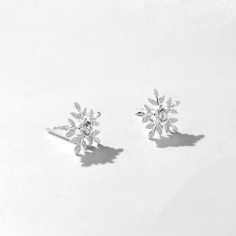 Bông tai nữ bạc đẹp khuyên tai bông tuyết nhỏ xinh-AURASILVER-KT33