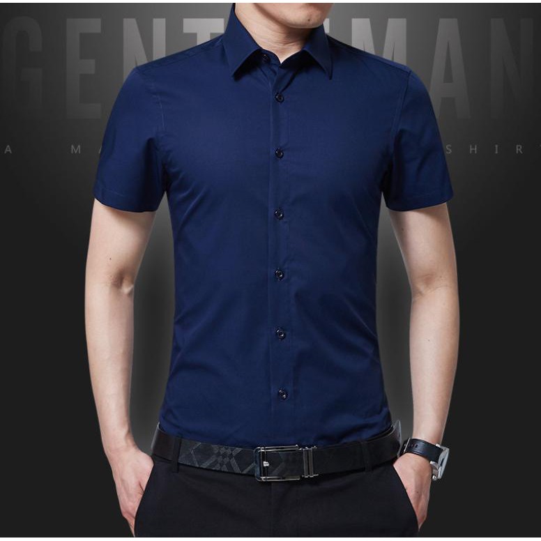 Áo Sơ Mi Lụa Cotton nam Ngắn tay Xanh Đen - FashionQuocDai. | BigBuy360 - bigbuy360.vn