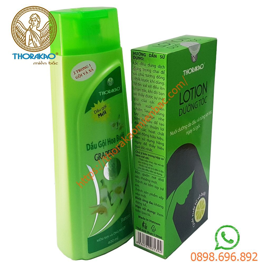 Combo dầu gội hoa bưởi ngăn rụng tóc và lotion tinh dầu bưởi kích thích mọc tóc Thorakao 120ml