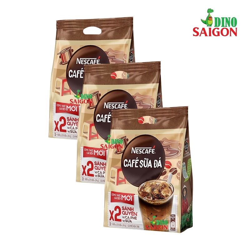 Combo 3 Bịch Cà phê hòa tan Nescafé 3in1 Cà Phê Sữa Đá (Bịch 25 gói x 24g)