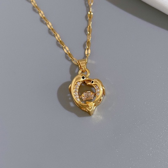 Vòng cổ Thép Titan Mặt Hình Cá Heo Thông Minh Dát Vàng Nhỏ Đơn Giản Thời Trang Cho Nữ