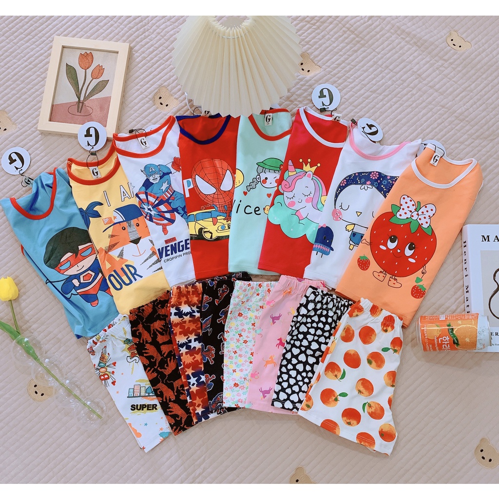 Lyvyshop - (Hàng đẹp) Combo 04 bộ quần áo sát nách cho bé trai, bé gái 09-26kg