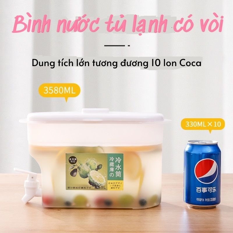 Bình Nước Có Vòi Để Tủ Lạnh 3.5L Cao Cấp ❤️RẺ VÔ ĐỊCH❤️ Bình Nước Có Vòi Tiện Dụng Nhựa PP An Toàn