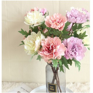 Hoa giả - Cành hoa mẫu đơn size To 3bông cao 52cm, kt 12cm/1bông(ảnh thật)