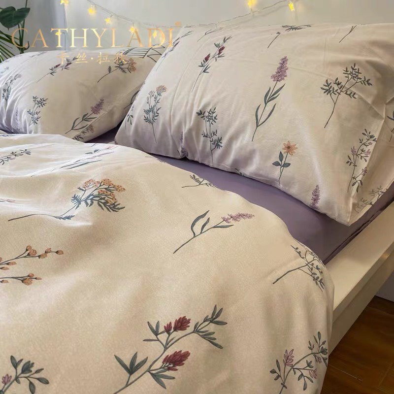 Bộ chăn ga gối cotton organic nhập khẩu hoa tím lavender Dreamhome