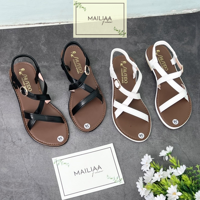 Sandal nữ, sandal nữ đế xẹp, sandal chiến binh nữ MAILIAA quai chéo chiến binh gắn nút đai thun đi học, đi chơi, đi biển