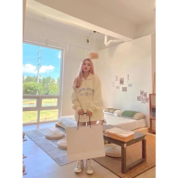 Áo hoodie LOUIS HEART chữ thêu style Hàn