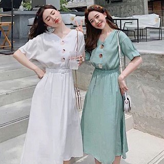 Đầm Xòe Dáng Dài Phối Nút Nhiều Màu G192