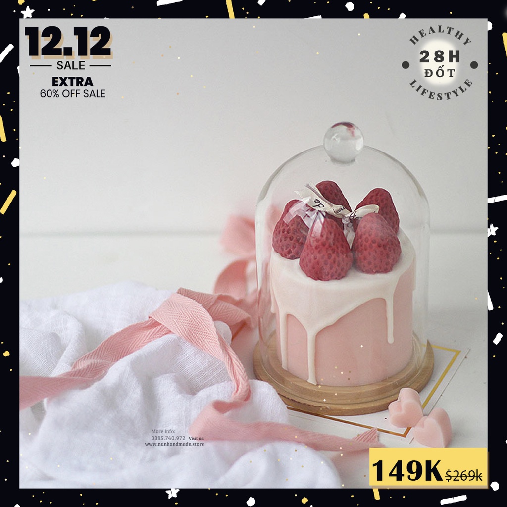 RED VELVET CANDLE CAKE KOREA - BÁNH NẾN THƠM MIX DÂU TÂY QUÀ TẶNG SINH NHẬT QUÀ LƯU NIỆM