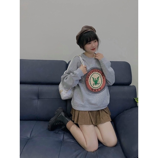 Set áo nỉ xám kèm chân váy tennis nâu có hình thật trải sàn | BigBuy360 - bigbuy360.vn