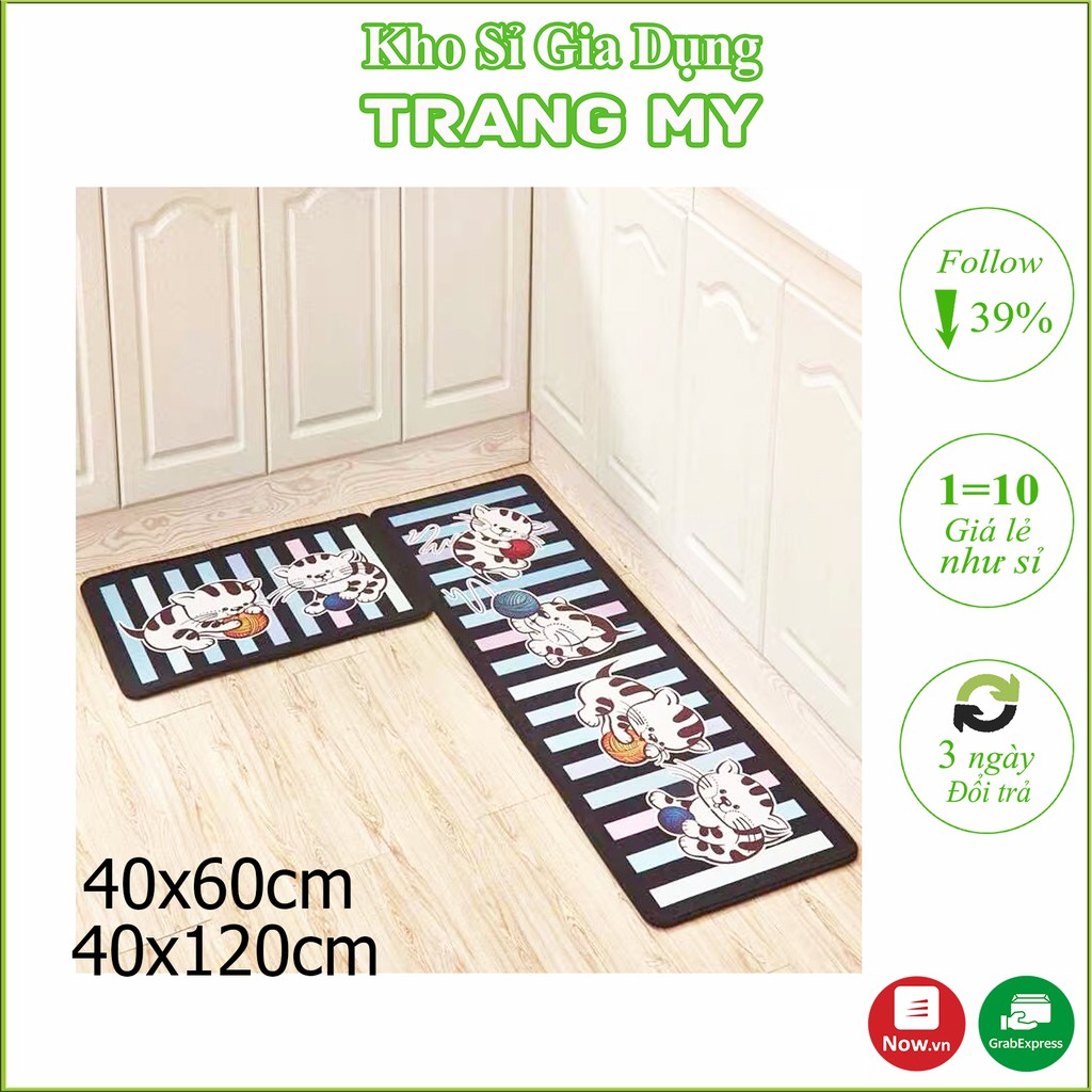 Thảm Bếp Đôi 3D Cao Cấp Chống Trơn Trượt THAMBEPDOI ( Bộ 2 thảm 40*60cm &amp; 40*120cm)