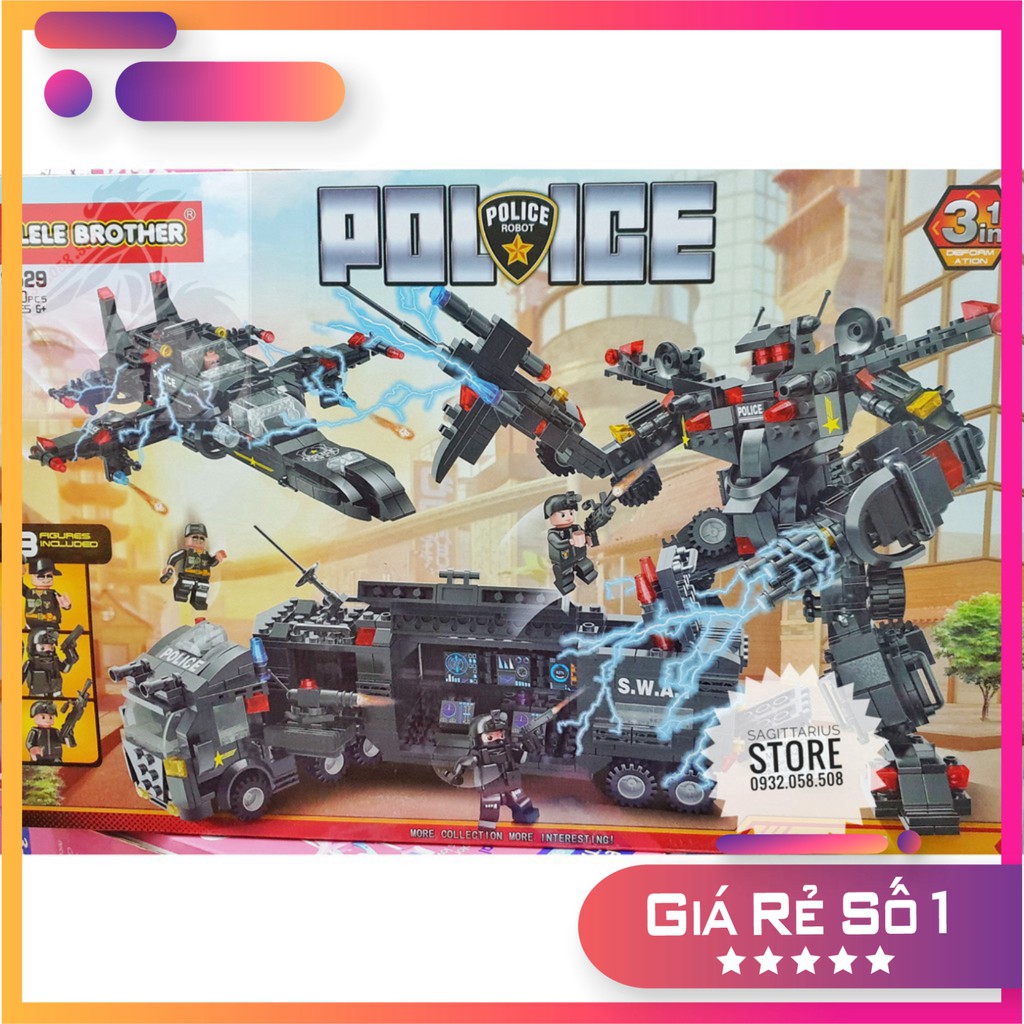 Lego Lele Brother 8529 Lắp Ráp Biệt Đội SWAT POLICE Kết Hợp Robot ( 700 Mảnh ) [Hot]