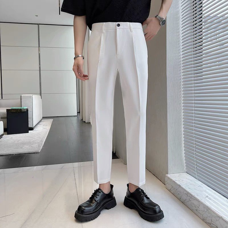 Quần Âu Nam Trơn Cúc Giữa Đen , Trắng , Ghi , Xám , Kem baggy , Dáng Slimfit , Vải Co Giãn , Không Xù , Phong Cách HQ