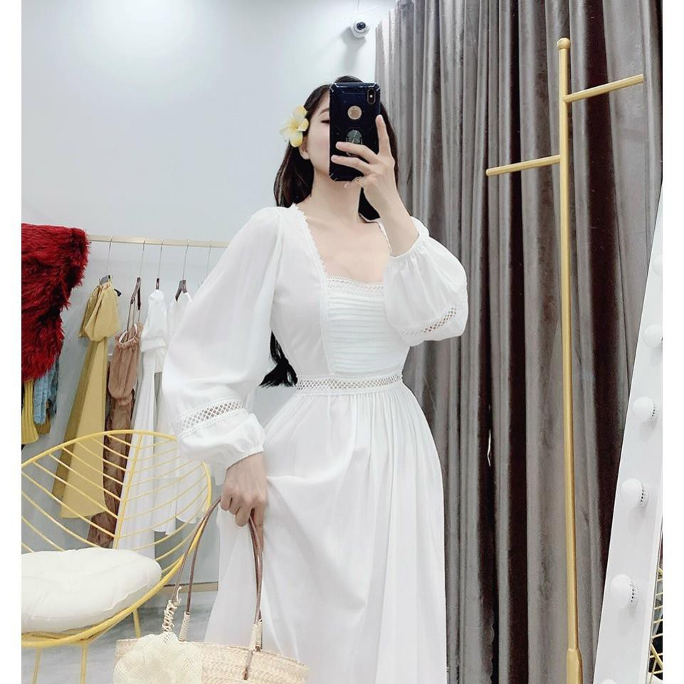 Đầm maxi trắng phối ren dáng xoè, ngực dập ly ( Hình thật Hà Kiều ) [HÀNG CHẤT LƯỢNG] | BigBuy360 - bigbuy360.vn