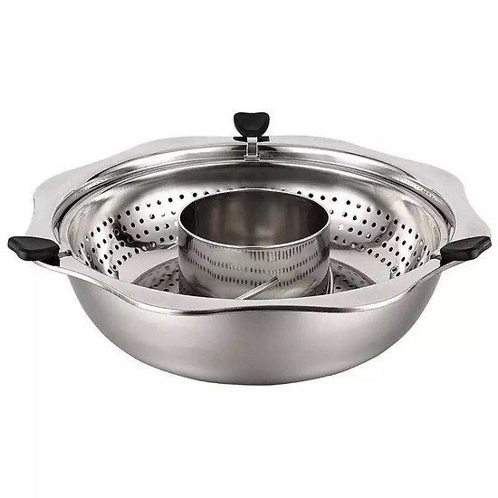 Nồi Lẩu Xoay Inox 2 Trong 1 Xoay 360 Độ Size 32cm, Nồi Lẩu Điện Đa Năng Dùng Cho Cả Bếp Ga và Bếp TừNồi Lẩu Cỡ Lớn