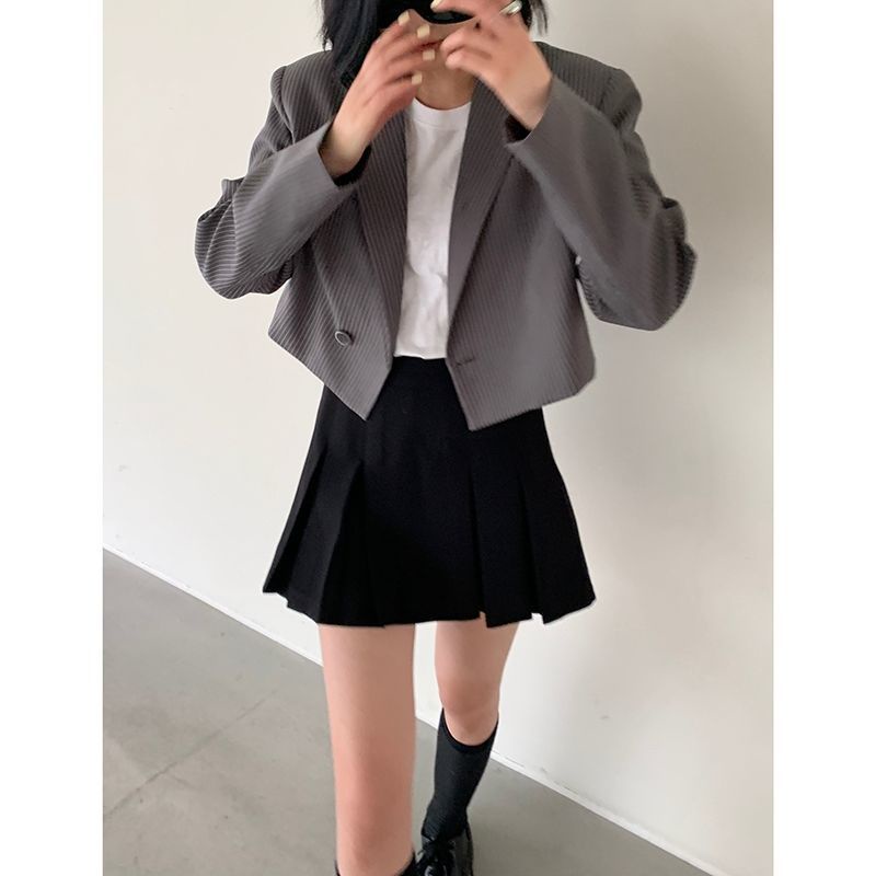 ❣☼Matsumoto Cocoa sbkk Chân Váy Quần Ngắn Chữ A Xếp Ly Lưng Cao Màu Đen Cho Nữ