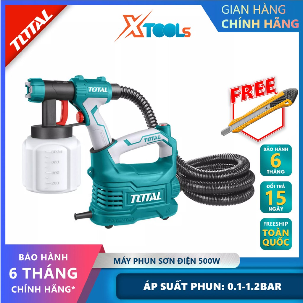 Máy phun sơn dùng điện TOTAL TT5006 súng phun sơn 220-240V~50-60Hz, Công suất 350 W, 0.1-0.2 Bar, 380ml/phút, 50DIN-s