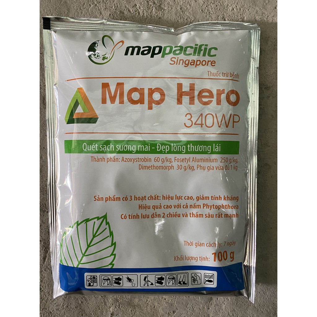 Thuốc đặc trị sương mai, dưỡng cây bóng trái Map Hero 340WP - gói 100gr