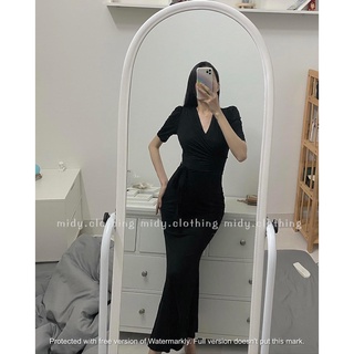 Đầm thun body cổ chéo đuôi cá dáng dài