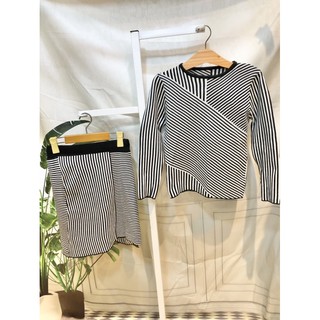 Set bộ váy áo len sọc tay dài chất len mịn