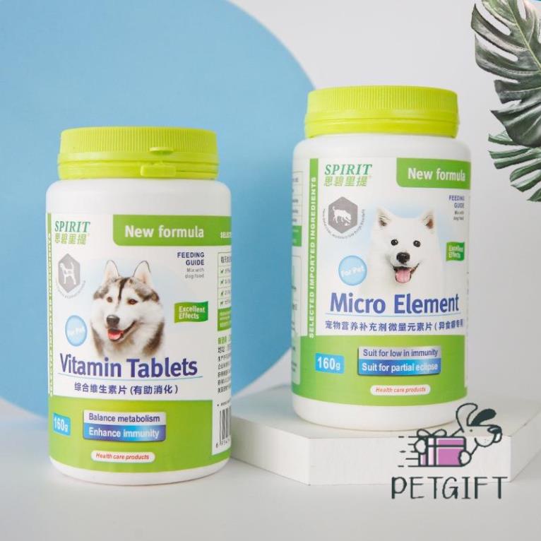 Hộp Canxi Cho Chó Mèo, Vitamin, Dưỡng Lông, Bổ Sung Dinh Dưỡng Spirit Hộp 160 Viên - Mã PKCMK55