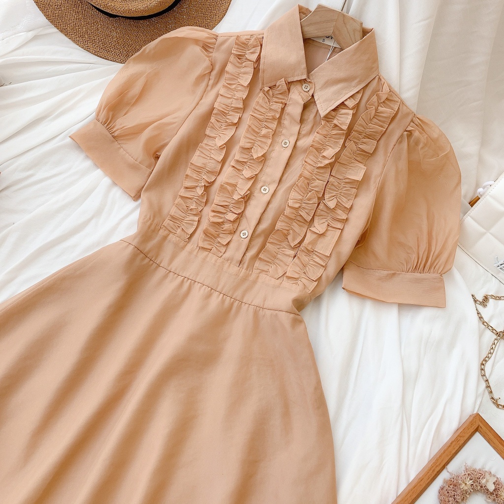 🌸 ĐẦM SƠ MI TIỂU THƯ BÈO NGỰC - CHẤT LIỆU CAO CẤP - MÀU HỒNG BÁNH BÈO/ NÂU TÂY | BigBuy360 - bigbuy360.vn