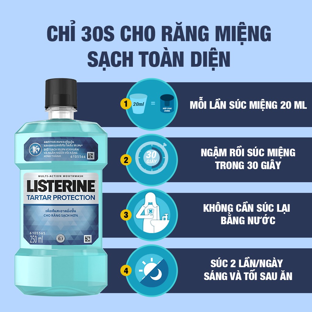 Nước Súc Miệng Ngăn Ngừa Mảng Bám Listerine Làm Sạch Giúp Thơm Miệng Răng Trắng Sáng Tartar Protection – Khongcoson