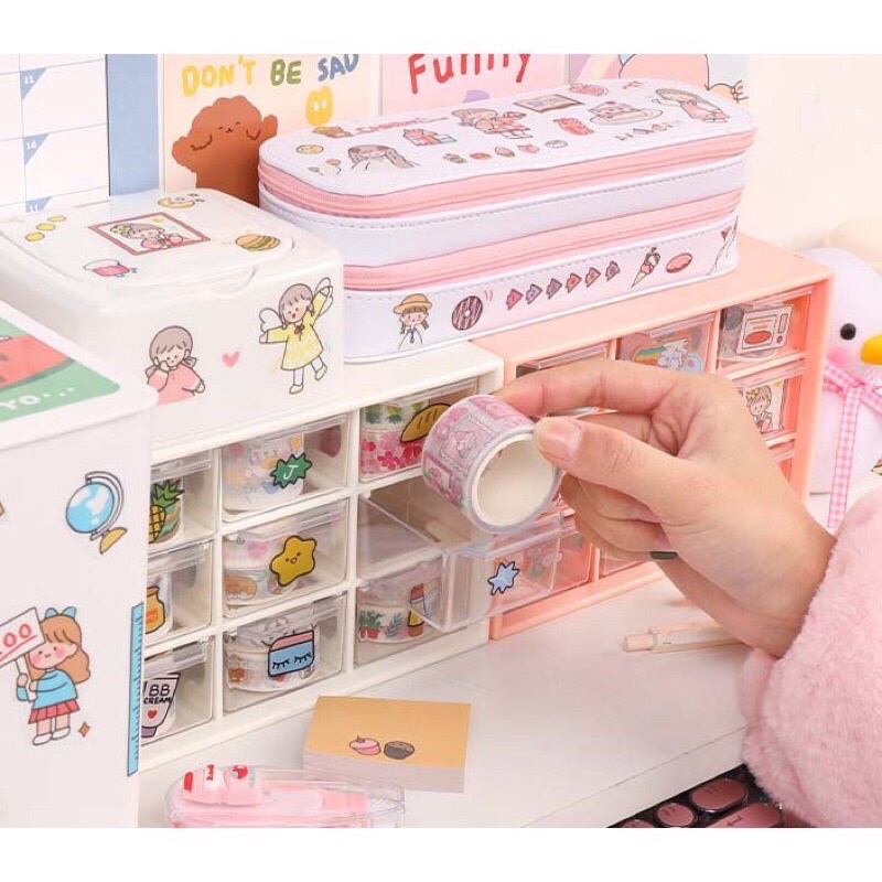 HỘP NHỰA ĐA NĂNG 9 NGĂN TĂNG STICKER / KỆ NHỰA MINI ĐỰNG TRANG SỨC, ĐỒ DÙNG, MỸ PHẦM ...SIÊU XINH SIÊU CUTE