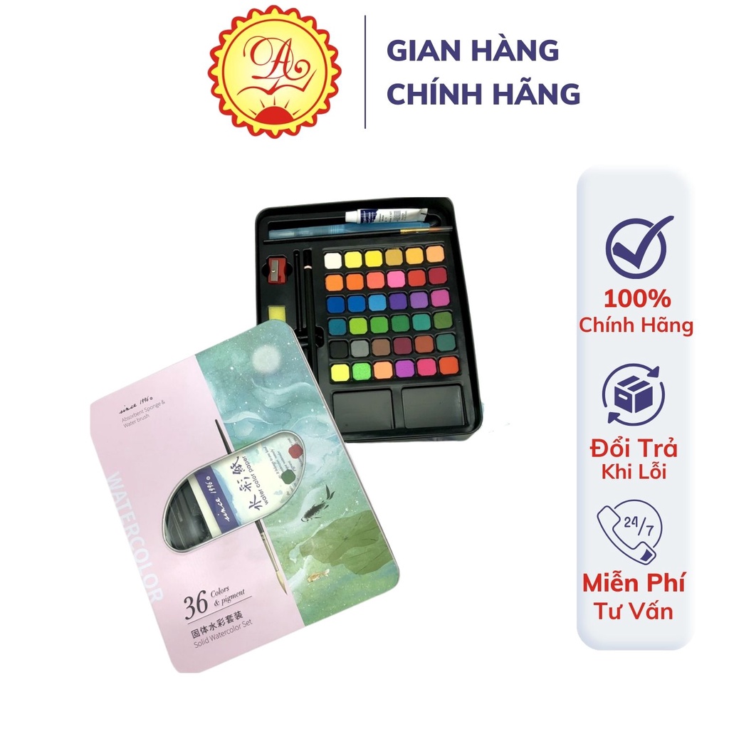 Bộ 36 màu nước dạng nén Ánh Dương Giorgione kèm cọ vẽ dễ sử dụng vẽ sáng tạo nghệ thuật Solid Watercolor Set