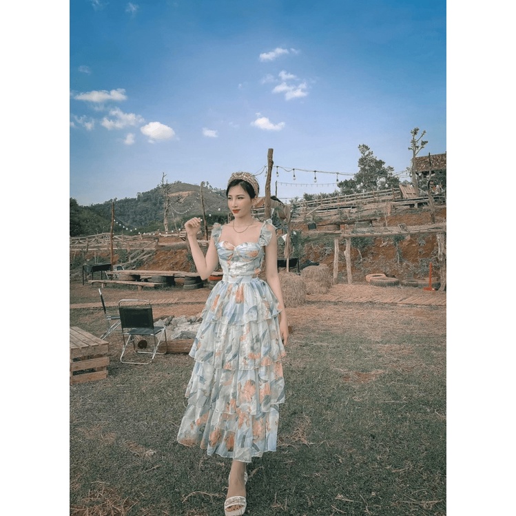 (Free ship) Mẫu HOT Đầm Voan Hai Dây Váy Tầng Cực Xinh UP VLTN Shop