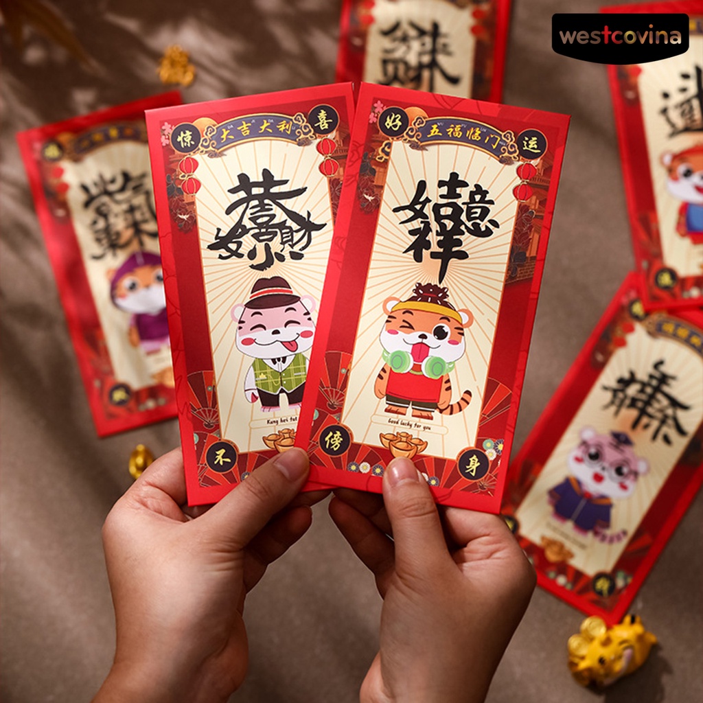 Bộ 6 bao lì xì họa tiết hổ hoạt hình 2022