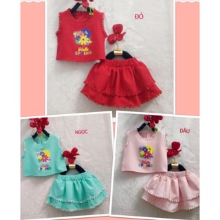 Bộ áo crop top kèm chân váy (có chip đùi) cho bé gái sz 1-8