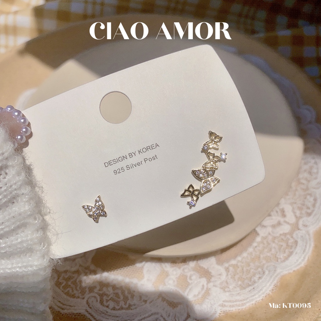 Khuyên tai nữ, bông tai cánh 2 bên khác Trang sức Ciao Amor - KT0095