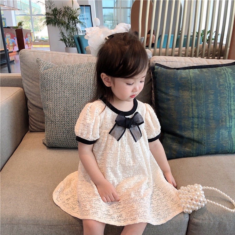 Paulababy Đầm tutu Công Chúa Tay Ngắn Màu Trắng / Hồng Đính Nơ Xinh Xắn Cho Bé Gái