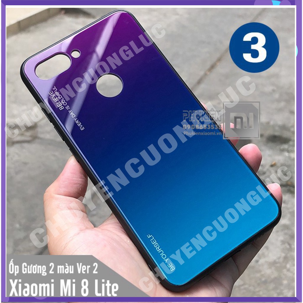 [BAO GIÁ] Ốp lưng Xiaomi Mi 8 Lite gương cứng 2 màu Ver 2 , viền TPU dẻo đen