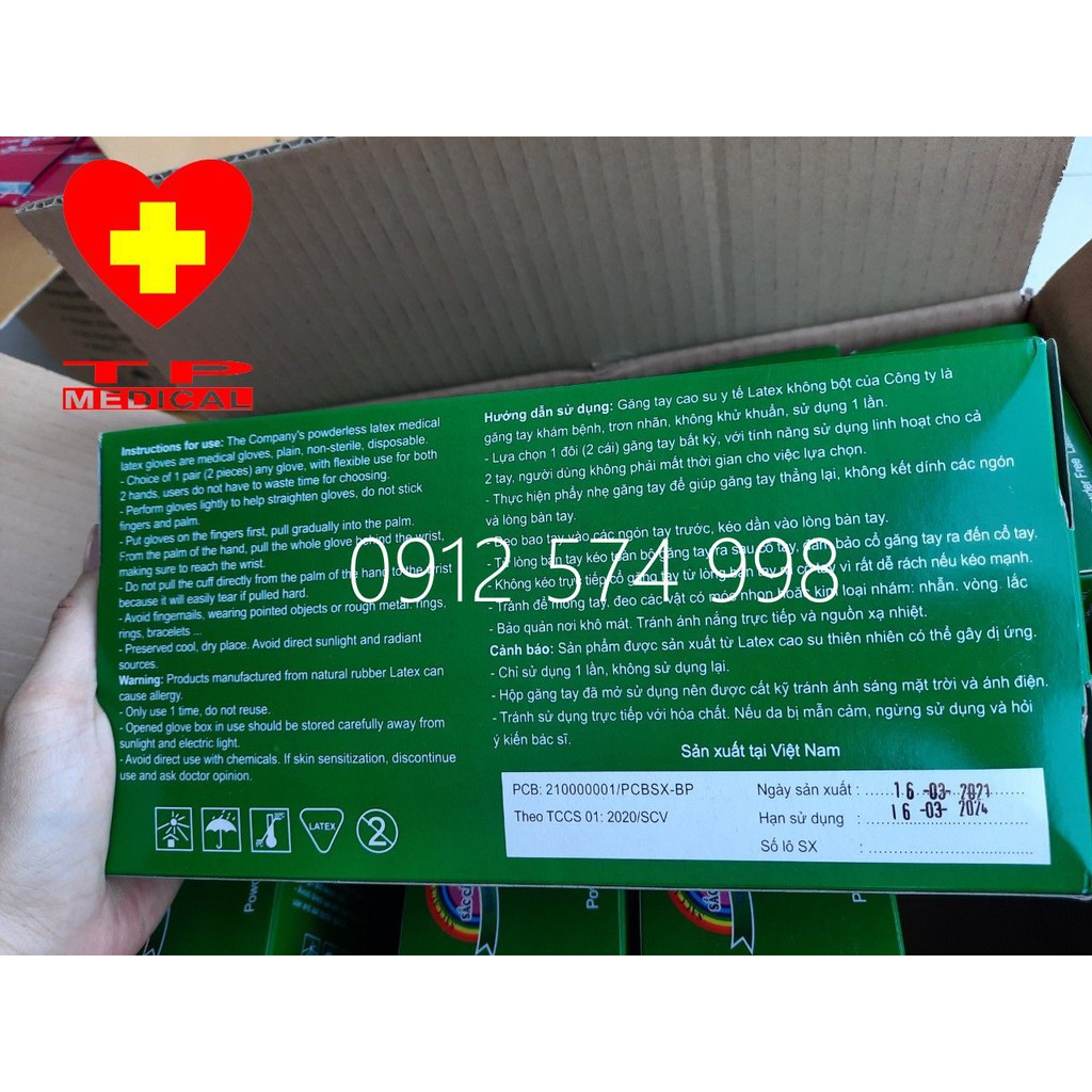 Găng tay cao su y tế CVGlove  Không bột (100 chiếc/hộp)-Loại Dày, dai