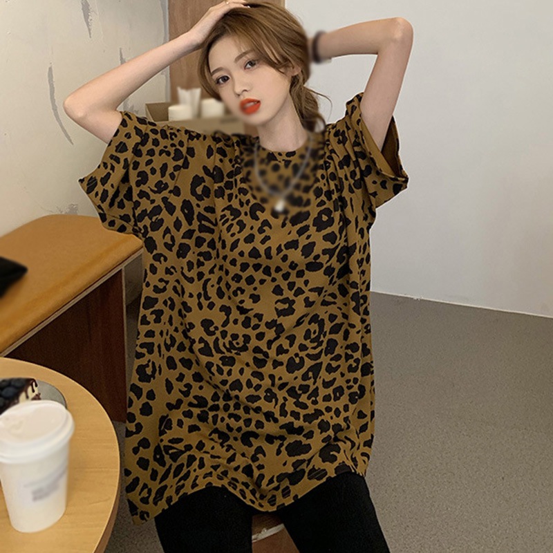 Áo Thun Nữ Ngắn Tay Họa Tiết Da Báo Thời Trang