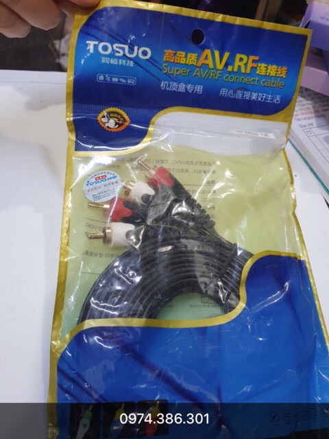 Dây AV 2 audio (RCA) hãng TOSUA chính hãng 3m và 5m. Báo giá 1 sợi