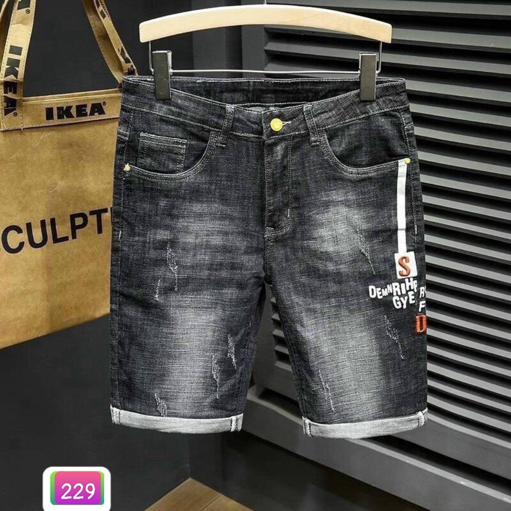Quần Short Jean, Đùi Rin Đen Xanh Trơn Dáng Ôm Basic Nam Co Giãn 4 chiều M112