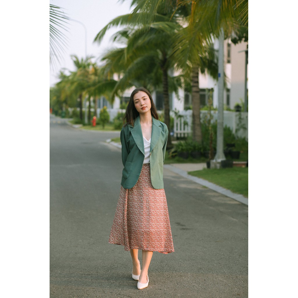 Chân váy midi chữ A dáng dài hoạ tiết hoa nhí vintage V210537 (có 4 màu: xanh rêu, tím nhạt, đỏ gạch, nâu đất) | BigBuy360 - bigbuy360.vn