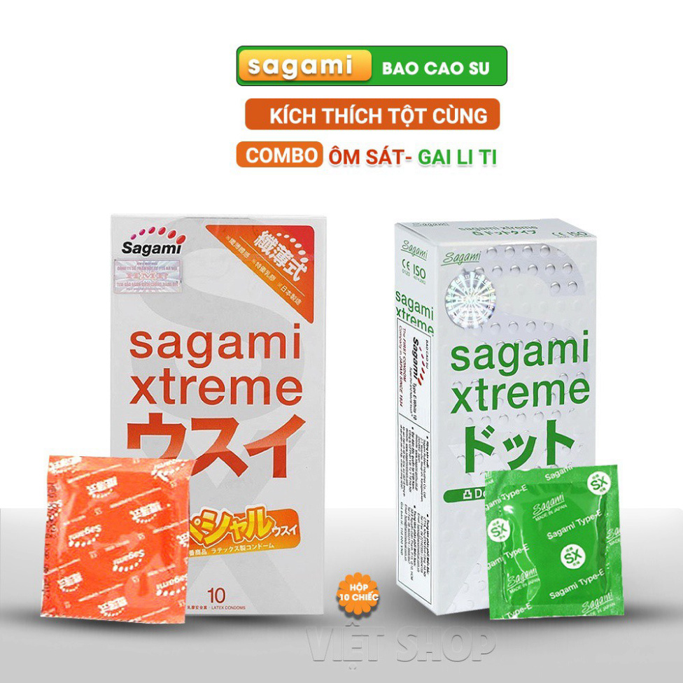 (Combo 2 Hộp) Bao Cao Su Sagami (Xtreme Superthin+Extreme White) Men Tình Đe Mê - Bcs Hộp 10 Cái